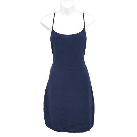 LACUASA Navy Easy Slip Dress L Sleeveless Scoop Neck Spaghetti Strap Knee Length - Picture 1 of 5